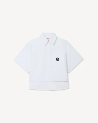 Boke Flower 2.0′ Embroidered Short Slevee Shirt in Cotton Poplin