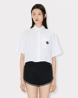 Boke Flower 2.0′ Embroidered Short Slevee Shirt in Cotton Poplin