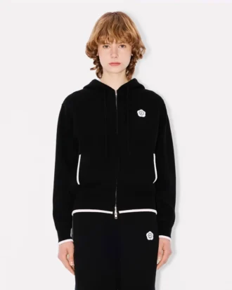 Boke Flower 2.0′ Embroidered Zip-Up Hoodie in Cotton and Wool