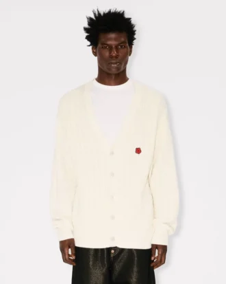 Boke Flower’ Embroidered Knit Cardigan in Cotton Wool