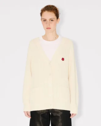 Boke Flower’ Loose Knit Cardigan in Cotton and Wool
