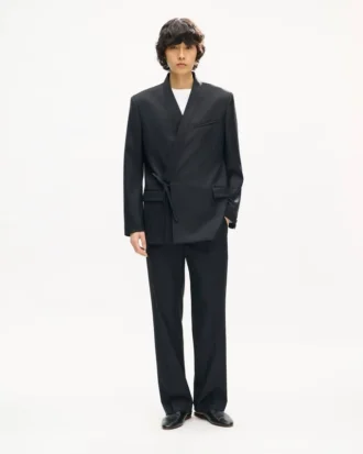 Double Breasted Tailored Kimono Jacket in Virgin Wool