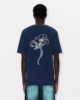 Kenzo Archive Rose’ Embroidered Outlined T-Shirt in Cotton