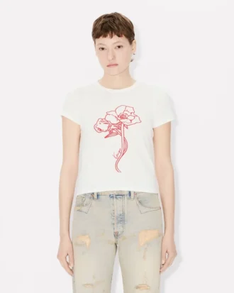 Kenzo Archive Rose’ Outlined T-Shirt in Cotton