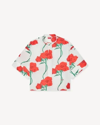 Kenzo Archive Rose’ Short Sleeve Shirt in Cotton Poplin