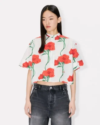 Kenzo Archive Rose’ Short Sleeve Shirt in Cotton Poplin