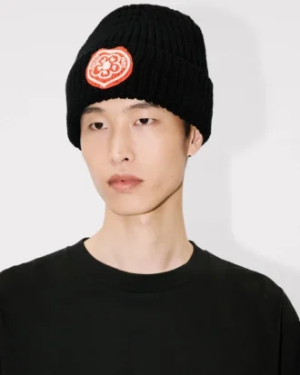 Kenzo Boke Heart’ Embroidered Beanie in Wool and Cotton Kenzo Boke Heart’ Embroidered Beanie in Wool and Cotton