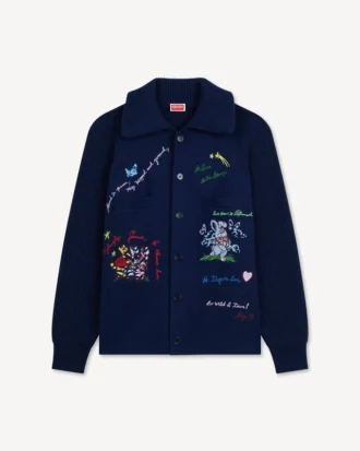 Kenzo Cartoon’ Embellished Cardigan in Wool Cotton