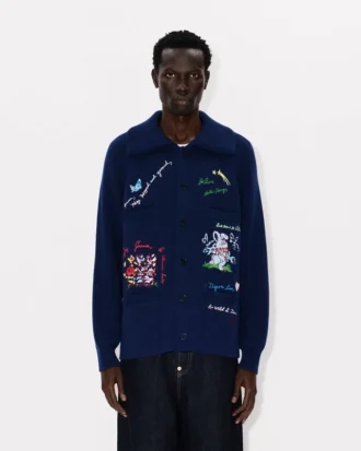 Kenzo Cartoon’ Embellished Cardigan in Wool Cotton