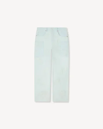 Kenzo Cartoon’ Embroidered Cargo Monkey Fit Jeans in Stone Bleach Chambray
