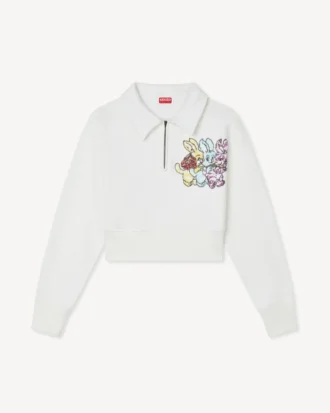 Kenzo Cartoon’ Embroidered Cropped Polo Sweatshirt in Cotton
