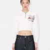 Kenzo Cartoon’ Embroidered Cropped Polo Sweatshirt in Cotton Kenzo Cartoon’ Embroidered Cropped Polo Sweatshirt in Cotton