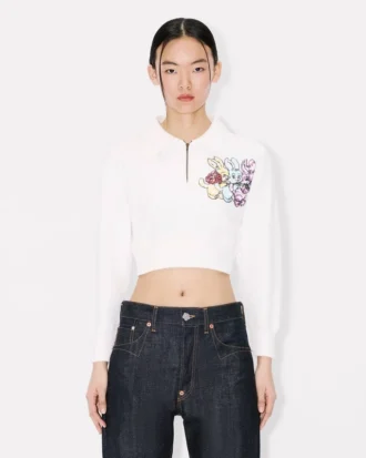Kenzo Cartoon’ Embroidered Cropped Polo Sweatshirt in Cotton