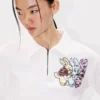 Kenzo Cartoon’ Embroidered Cropped Polo Sweatshirt in Cotton Kenzo Cartoon’ Embroidered Cropped Polo Sweatshirt in Cotton