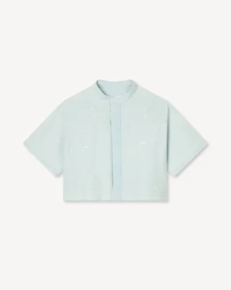 Kenzo Cartoon’ Embroidered Short Sleeve Shirt in Stone Bleach Chambray Kenzo Cartoon’ Embroidered Short Sleeve Shirt in Stone Bleach Chambray