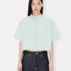 Kenzo Cartoon’ Embroidered Short Sleeve Shirt in Stone Bleach Chambray