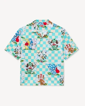 Kenzo Cartoon’ Hawaiian Short Sleeve Shirt in Cotton Seersucker