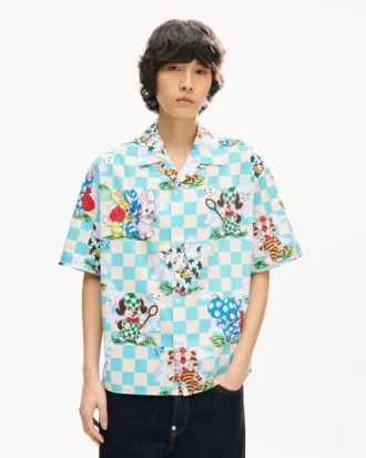 Kenzo Cartoon’ Hawaiian Short Sleeve Shirt in Cotton Seersucker