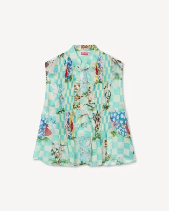 Kenzo Cartoon’ Sleeveless Top in Mixed Silk Linen