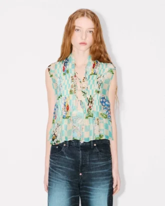 Kenzo Cartoon’ Sleeveless Top in Mixed Silk Linen