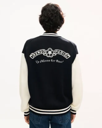 Kenzo Paris Emblem’ Varsity Cardigan in Mixed Cotton