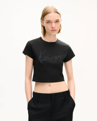 Kenzo Signature’ Embroidered Cropped T-Shirt in Cotton