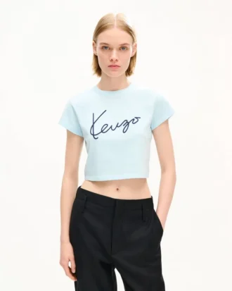 Kenzo Signature’ Embroidered Cropped T-Shirt in Cotton