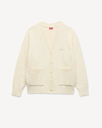 Kenzo Signature’ Embroidered Loose Knit Cardigan in Cotton Wool