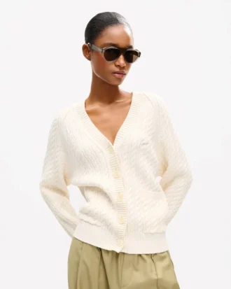 Kenzo Signature’ Embroidered Loose Knit Cardigan in Cotton Wool