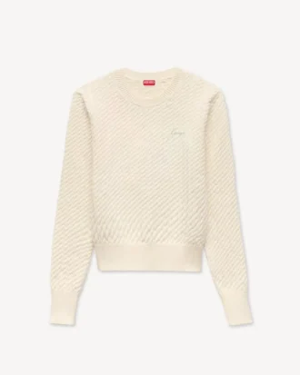 Kenzo Signature’ Embroidered Loose Knit Jumper in Cotton Wool