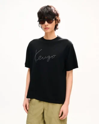 Kenzo Signature’ Embroidered T-Shirt in Merino Wool