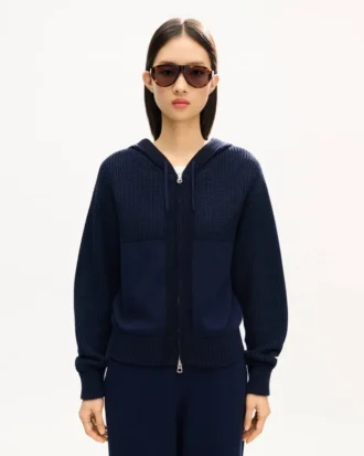 Kenzo Signature’ Knitted Zip-Up Hoodie in Cotton Wool