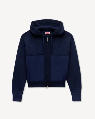 Kenzo Signature’ Knitted Zip-Up Hoodie in Cotton Wool