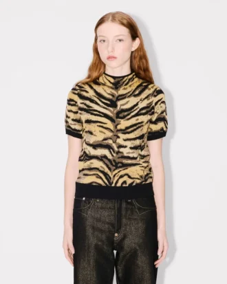 Kenzo Tiger’ Mock Neck Top in Mixed Cotton Wool