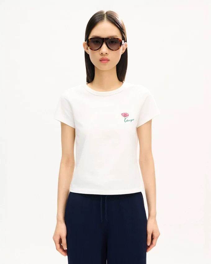 Kenzo Tulip’ Embroidered T-Shirt in Cotton Kenzo Tulip’ Embroidered T-Shirt in Cotton
