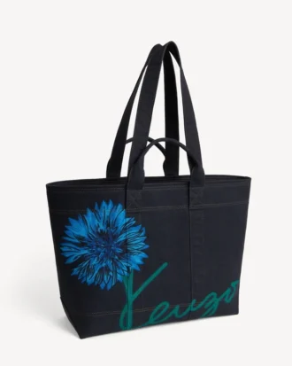 Kenzo Tulip’ Large Tote Bag in Denim-Like Twill
