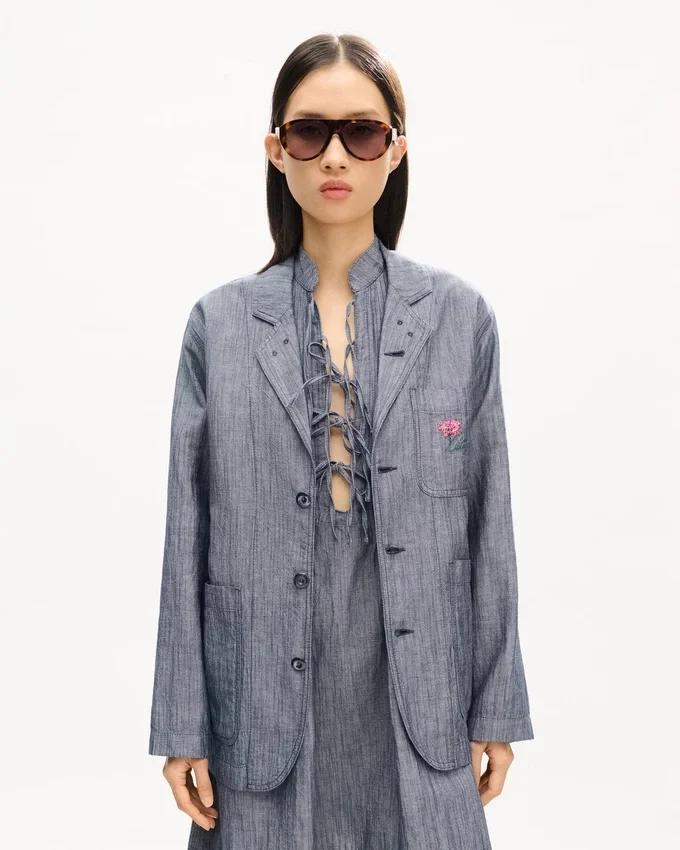 Kenzo Tulip’ Light Workwear Jacket in Washed Mixed Linen Denim Kenzo Tulip’ Light Workwear Jacket in Washed Mixed Linen Denim