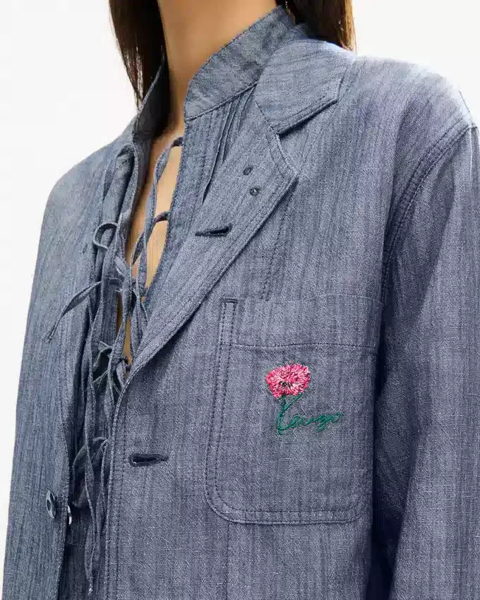 Kenzo Tulip’ Light Workwear Jacket in Washed Mixed Linen Denim Kenzo Tulip’ Light Workwear Jacket in Washed Mixed Linen Denim