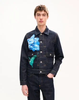 Kenzo Tulip’ Slim Pleated Trucker Jacket in Japanese Denim
