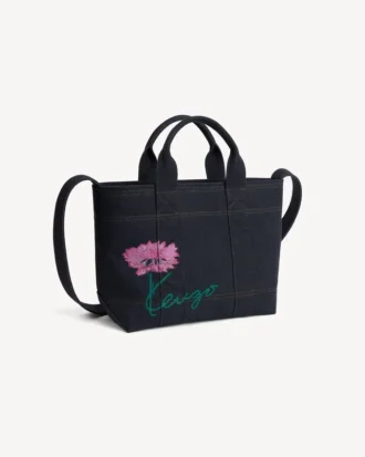 Kenzo Tulip’ Small Tote Bag in Denim-Like Twill