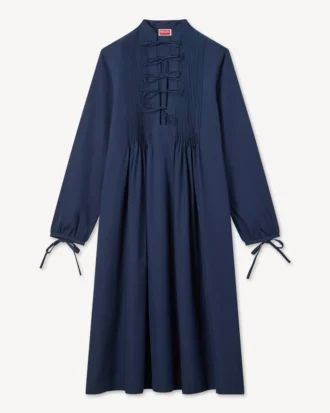 Long Sleeve Midi Dress in Light Cotton Poplin