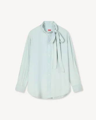 Oversized Bow Shirt in Stone Bleach Chambray