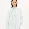 Oversized Bow Shirt in Stone Bleach Chambray Oversized Bow Shirt in Stone Bleach Chambray