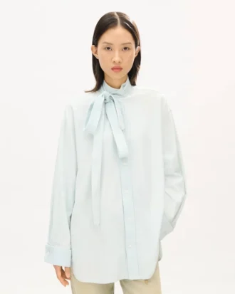 Oversized Bow Shirt in Stone Bleach Chambray