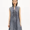 Short Dress in Washed Mixed Linen Denim Short Dress in Washed Mixed Linen Denim