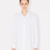 Stand Collar Oversized Shirt in Cotton Poplin Stand Collar Oversized Shirt in Cotton Poplin