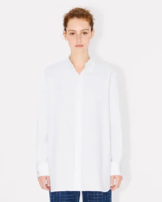 Stand Collar Oversized Shirt in Cotton Poplin